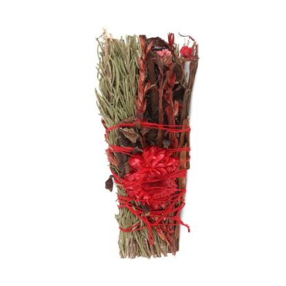 Picture of 6in Ritual Wand Smudge Stick with Rosemary and Red Flowers