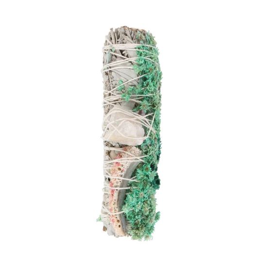 Picture of 6in Ritual Wand Smudge Stick with White Sage, Abalone and Quartz