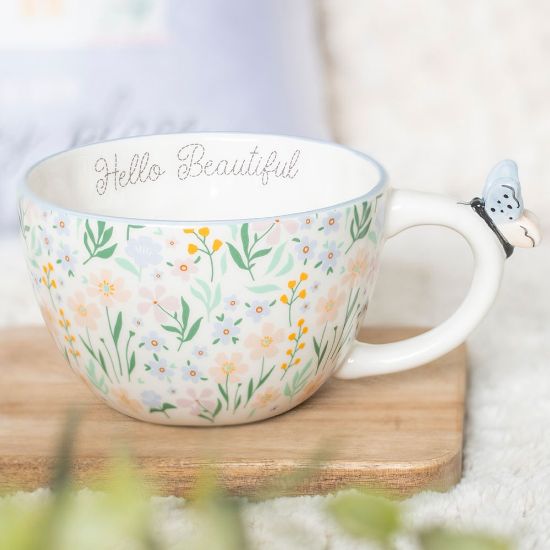 Picture of Hello Beautiful Ditsy Floral Print Mug with Butterfly