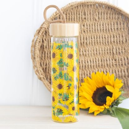 Picture of Sunflower Print Glass Water Bottle