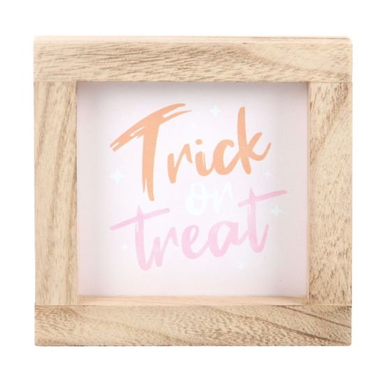 Picture of Pink Trick or Treat Wooden Frame Sign