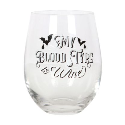 Picture of My Blood Type is Wine Stemless Wine Glass