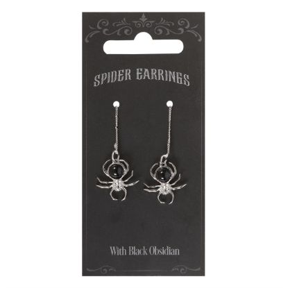 Picture of Black Obsidian Spider Threader Earrings