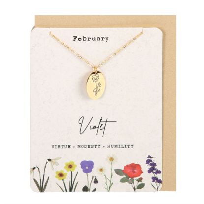 Picture of February Violet Birth Flower Necklace Card