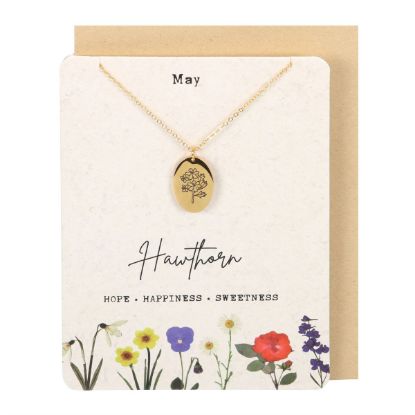 Picture of May Hawthorn Birth Flower Necklace Card