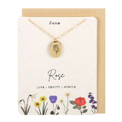 Picture of June Rose Birth Flower Necklace Card