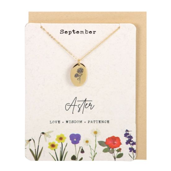 Picture of September Aster Birth Flower Necklace Card