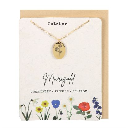 Picture of October Marigold Birth Flower Necklace Card