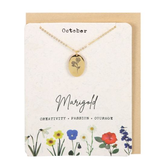 Picture of October Marigold Birth Flower Necklace Card