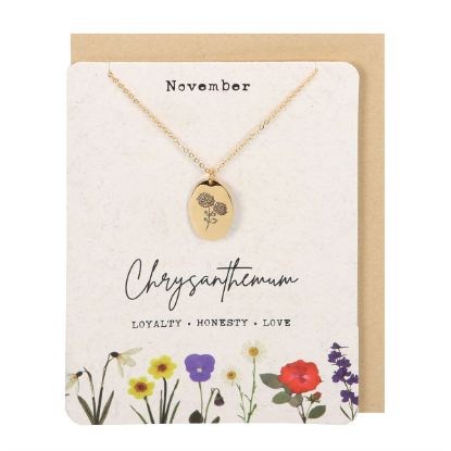 Picture of November Chrysanthemum Birth Flower Necklace Card