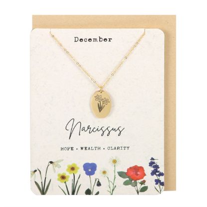 Picture of December Narcissus Birth Flower Necklace Card