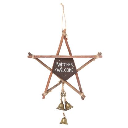 Picture of 30cm Witches Welcome Willow Pentagram Sign with Bells