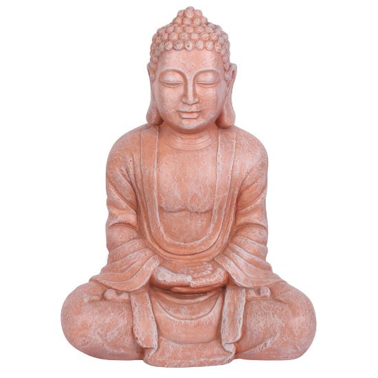 Picture of Terracotta Effect 58cm Hands In Lap Sitting Garden Buddha