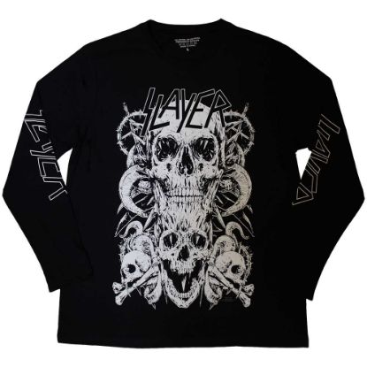 Picture of Slayer Unisex Long Sleeve T-Shirt: White Skulls Sleeve Print
