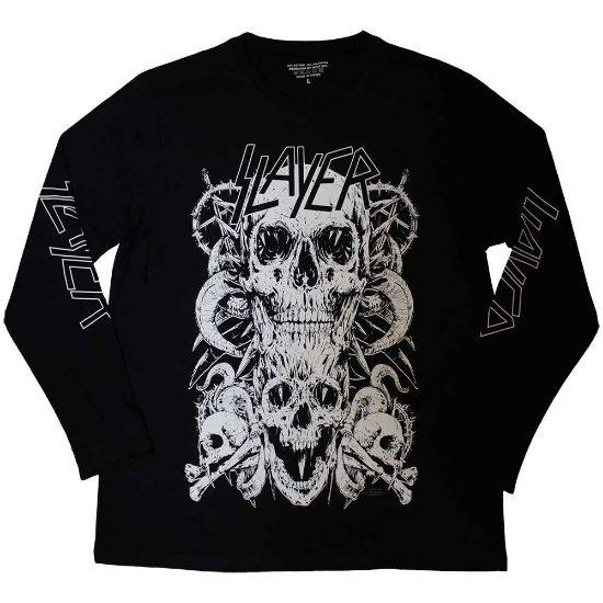 Picture of Slayer Unisex Long Sleeve T-Shirt: White Skulls Sleeve Print