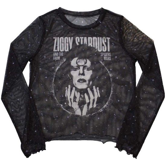 Picture of David Bowie Ladies Long Sleeve Crop Top: Ziggy v1 Mesh