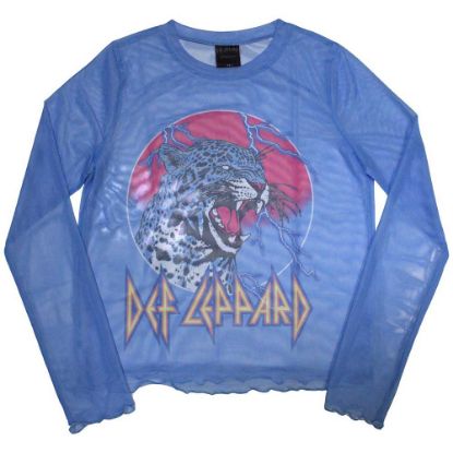 Picture of Def Leppard Ladies Long Sleeve Crop Top: Lightning Leopard Mesh