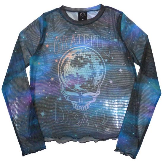 Picture of Grateful Dead Ladies Long Sleeve Crop Top: Stealy Glitter Ball Mesh