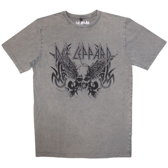 Picture of Def Leppard Unisex Stone Wash T-Shirt: Tribal Skull