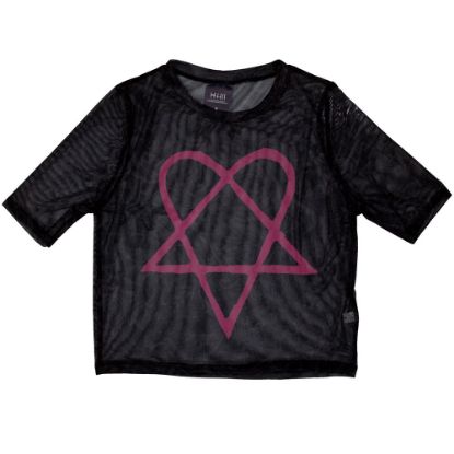Picture of HIM Ladies Crop Top: Pink Heartagram Mesh