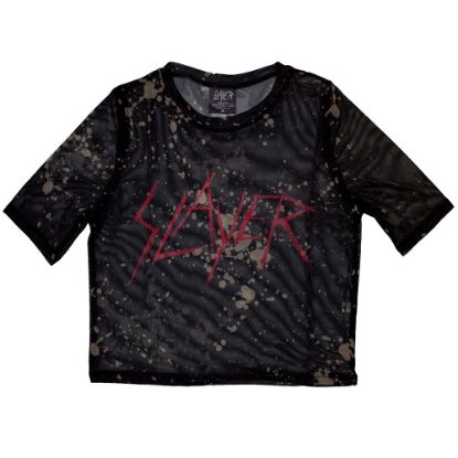 Picture of Slayer Ladies Crop Top: Scratchy Logo Mesh