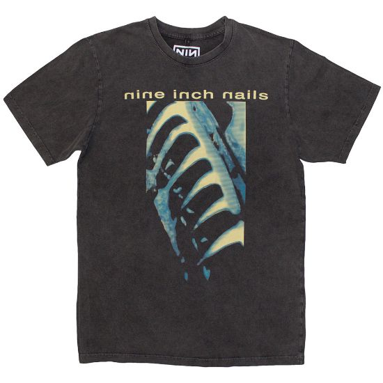 Picture of Nine Inch Nails Unisex Stone Wash T-Shirt: PHM & Text Logo