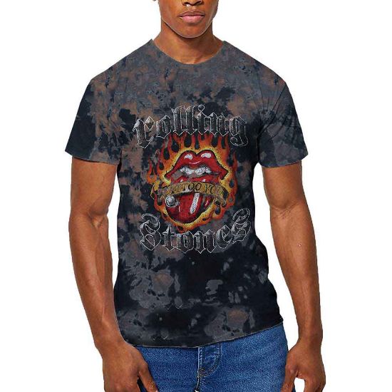 Picture of The Rolling Stones Unisex T-Shirt: Tattoo Flames Wash Collection