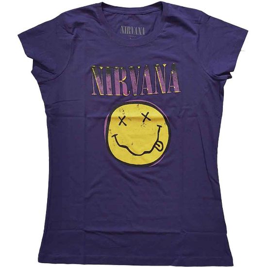 Picture of Nirvana Ladies T-Shirt: Xerox Happy Face Pink