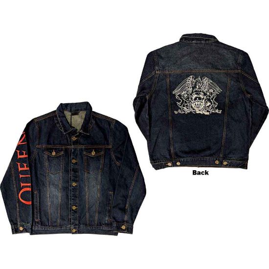 Picture of Queen Unisex Denim Jacket: White Crest (Back Print) (Medium)