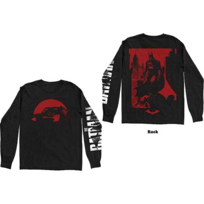 Picture of DC Comics Unisex Long Sleeve T-Shirt: The Batman Red Car & Figure Back & Sleeve Print