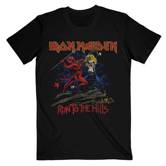 Picture of Iron Maiden Unisex T-Shirt: Number Of The Beast Run To The Hills Distress