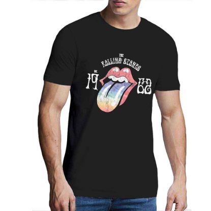 Picture of The Rolling Stones Unisex T-Shirt: Sixty Rainbow Tongue '62 Puff Print