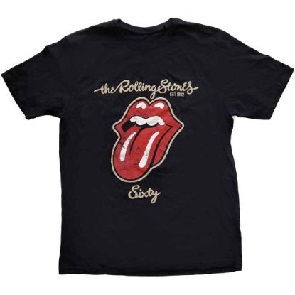 Picture of The Rolling Stones Unisex T-Shirt: Sixty Plastered Tongue Suede Flock Print