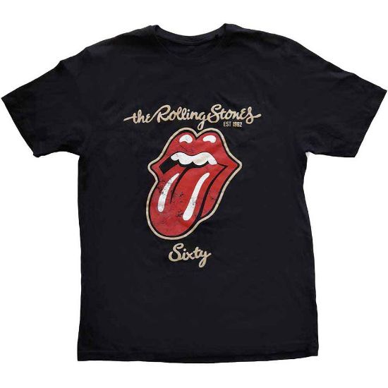 Picture of The Rolling Stones Unisex T-Shirt: Sixty Plastered Tongue Suede Flock Print
