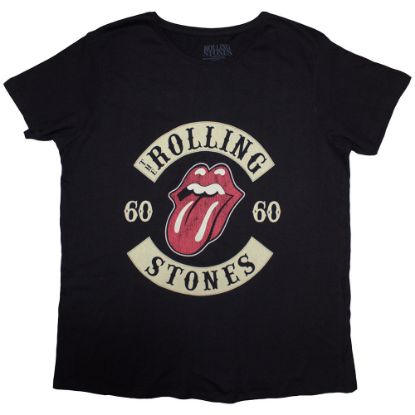 Picture of The Rolling Stones Ladies T-Shirt: Sixty Biker Tongue Suede Flock Print