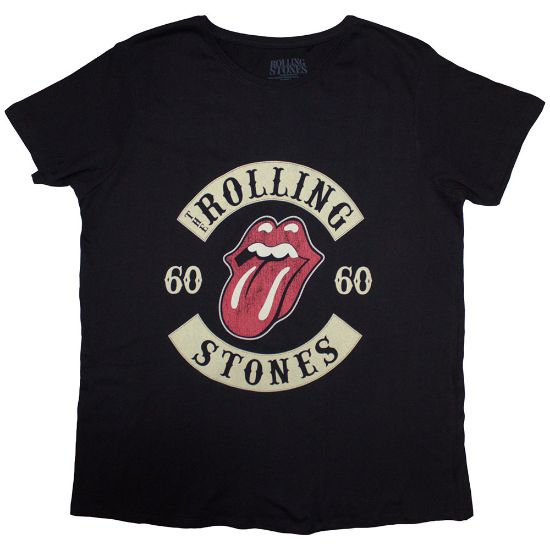 Picture of The Rolling Stones Ladies T-Shirt: Sixty Biker Tongue Suede Flock Print
