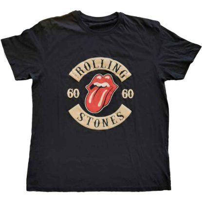 Picture of The Rolling Stones Unisex T-Shirt: Sixty Biker Tongue Suede Flock Print