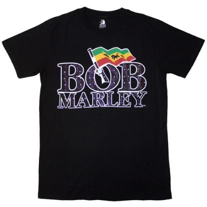 Picture of Bob Marley Unisex T-Shirt: Flag Logo Embellished