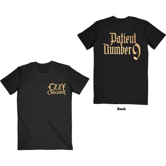 Picture of Ozzy Osbourne Unisex T-Shirt: Patient No. 9 Gold Logo Back Print