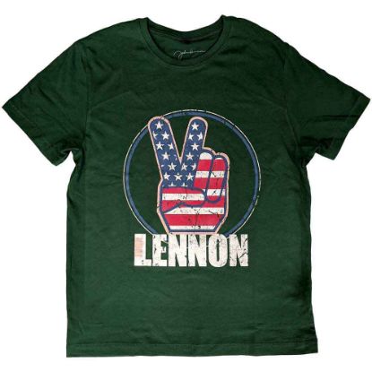 Picture of John Lennon Unisex T-Shirt: Peace Fingers US Flag (Medium)