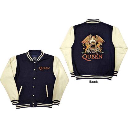 Picture of Queen Unisex Varsity Jacket: White Crest (Back Print)