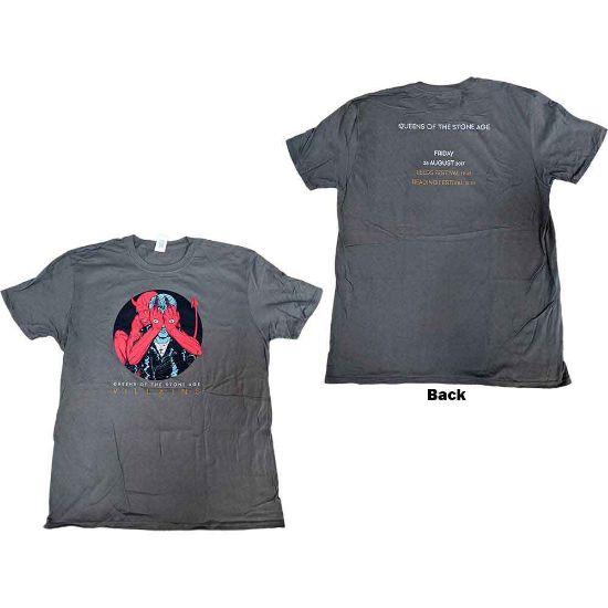 Picture of Queens Of The Stone Age Unisex T-Shirt: Villains R&L 2017 Ex-Tour Back Print (Small)