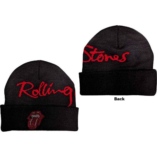 Picture of The Rolling Stones Unisex Beanie Hat: Embellished Classic Tongue Back Print