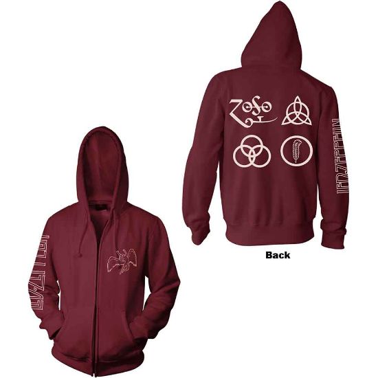 Picture of Led Zeppelin Unisex Zipped Hoodie: Symbols Back Print