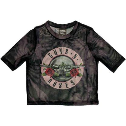 Picture of Guns N' Roses Ladies Crop Top: Pink Tint Bullet Logo Mesh