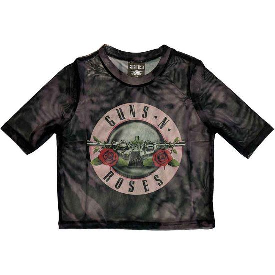 Picture of Guns N' Roses Ladies Crop Top: Pink Tint Bullet Logo Mesh