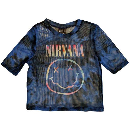 Picture of Nirvana Ladies Crop Top: Pastel Happy Face Mesh