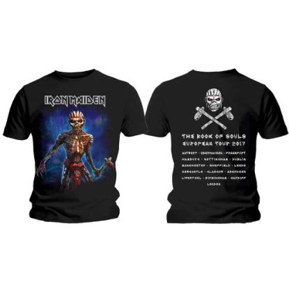 Picture of Iron Maiden Unisex T-Shirt: Axe Eddie Book of Souls European Tour V.2 Back Print
