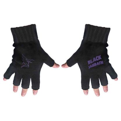 Picture of Black Sabbath Unisex Fingerless Gloves: Purple Logo & Devil