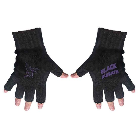 Picture of Black Sabbath Unisex Fingerless Gloves: Purple Logo & Devil